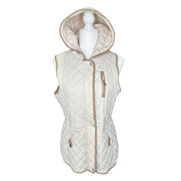 Lauren by Ralph Lauren Jackets & Blazers - Lauren Ralph Lauren Cream Tan Quilted Hooded Vest Small Pockets